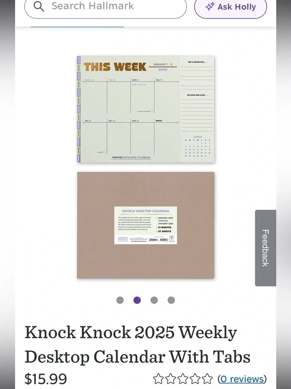 3 Knock Knock This Week Desk Planner Pad — Beige, Purple & Gold accents.
